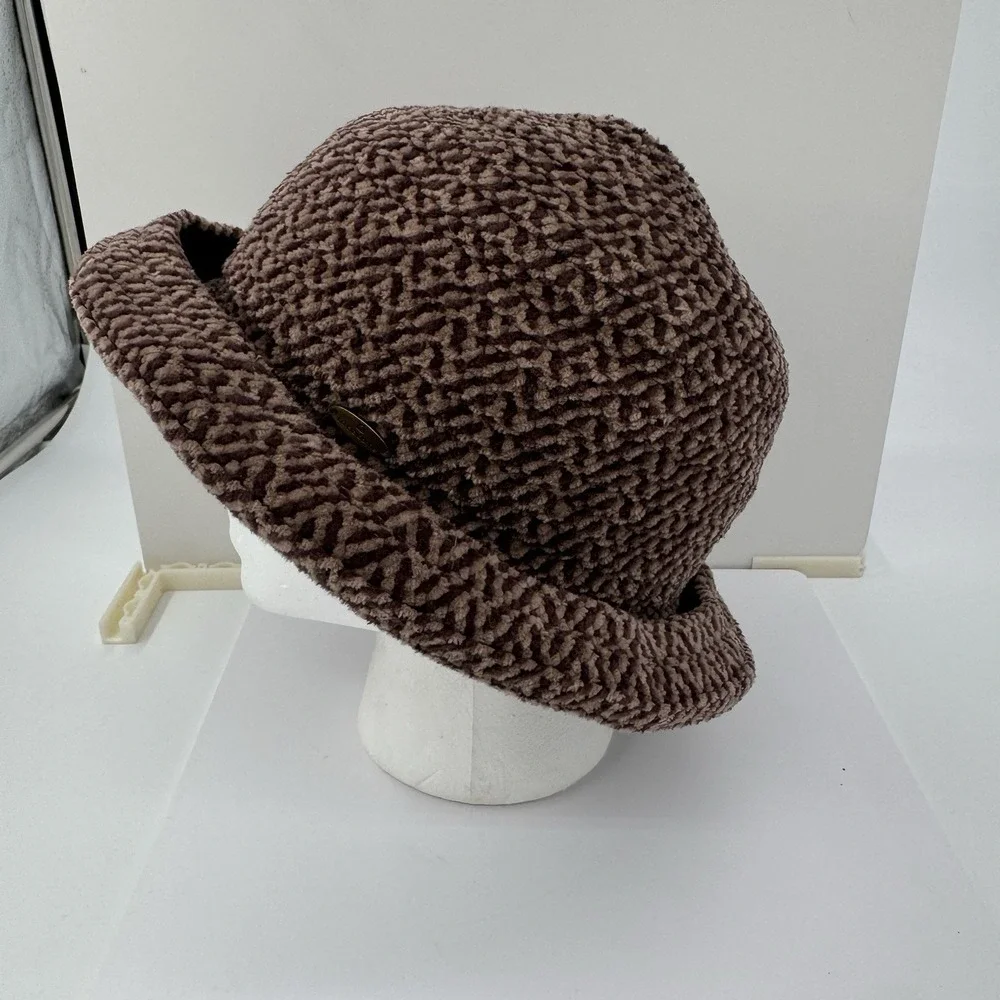 Liz Claiborne Brown Textured Bucket Hat Vintage 90s Plush OS Granny core‎